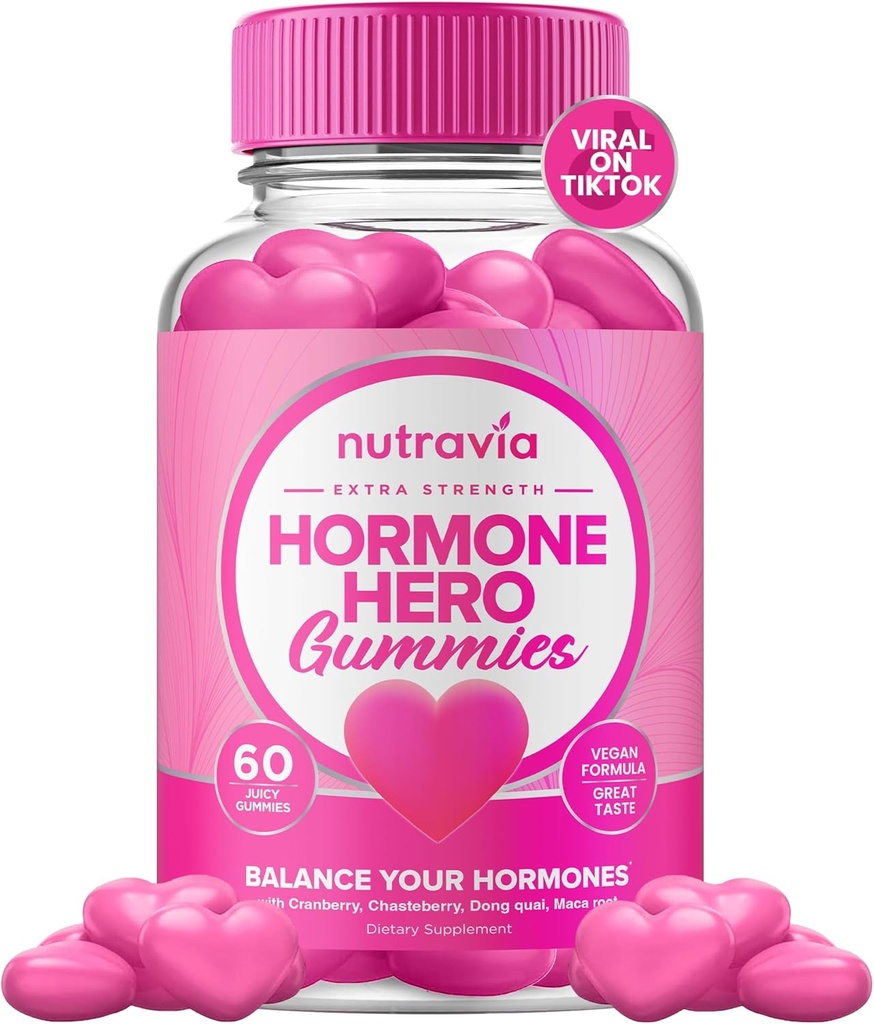 Hormone Balance For Women Gummies + PMS Relief Supplement - Supports Mood Swings, Clear Skin, Reduced Cramps and Bloating - Hormonal PMS Gummies PCOS Vitamin with Cranberry, Dong Quai (60 Gummies)