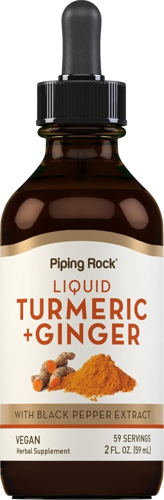 Piping Rock Gurmerisk og Ingefær Flydende Dryps Mex124; 2 Fl Oz Mex124; Tinktur Supplement med Black Pepper Extract Mex124; Vegan, Non- GMO, Gluten Free