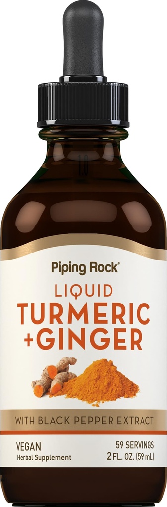 Piping Rock Gurmerisk og Ingefær Flydende Dryps Mex124; 2 Fl Oz Mex124; Tinktur Supplement med Black Pepper Extract Mex124; Vegan, Non- GMO, Gluten Free