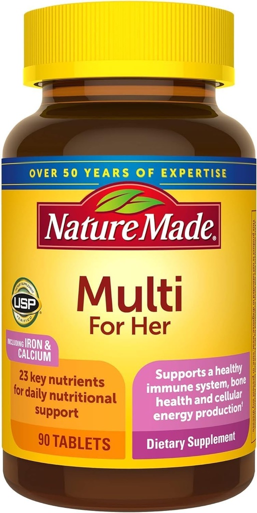 Nature Made Multivitamin til hende, Daglig Nutritional Support Multivitamin til kvinder, Nature Made Dame Vitamin & Min, 90 tabletter, 90 dages forsyning