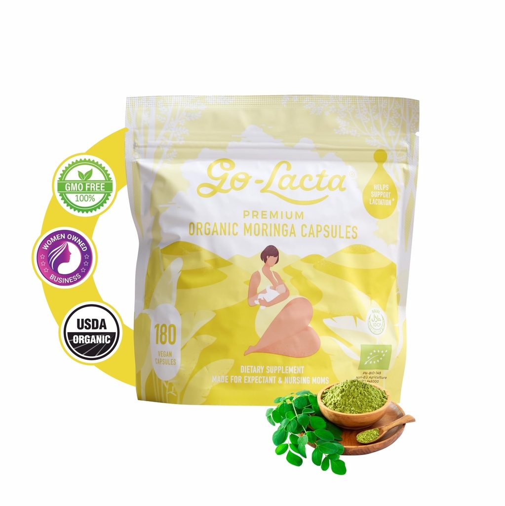 Go- Lacta 100% Økologisk Premium Moringa kapsler til amning - Byg Breast Milk Supply før fødslen - Sund Amning til mor og baby - Øg Breast Milk Supply