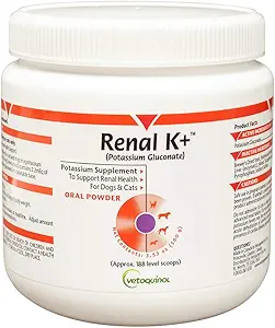 Vetoquinol Renal K+ (Potassium Gluconate) Potassium Supplement Powder for Dogs and Cats, 3.5oz