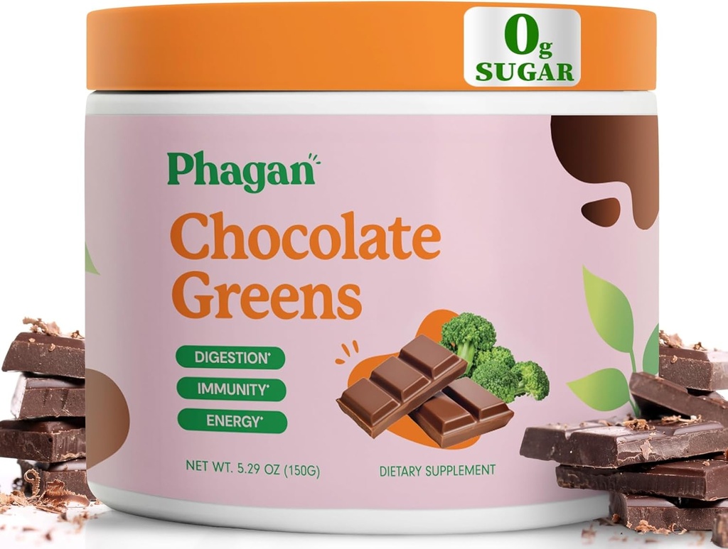 Green Superfood Powder Kids Drinks - Yummy Chocolate Green Superfood Powder for Kids - Sugar- Free Chocolate Mix Green Kosttilskud - Daily Green with Spirulina & Chlorella - 60 Servere