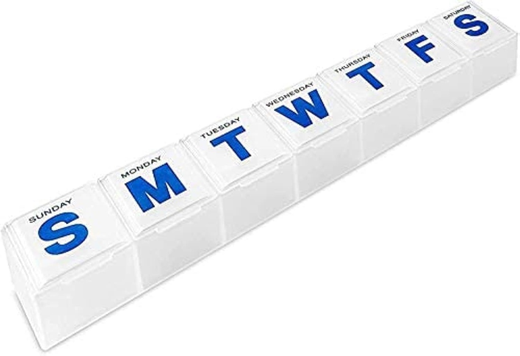 Ugentlig Pill Organizer - Ekstra Stor Pill, Medicin, Vitamin Organizer Box, Ugentlig, Daily Planner Container med let at læse breve, BPA Gratis - Daglig rejse 7 dages medicinering Pill Box sag