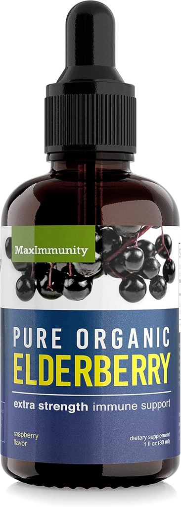 Organic Elderberry Syrup, 30 dages forsyning, Black Elderberry Liquid til immunstøtte, Sambucus Elderberry Syrup - flydende ekstraktionsdråber til børn og voksne - Ekstra styrke (1 pakke)