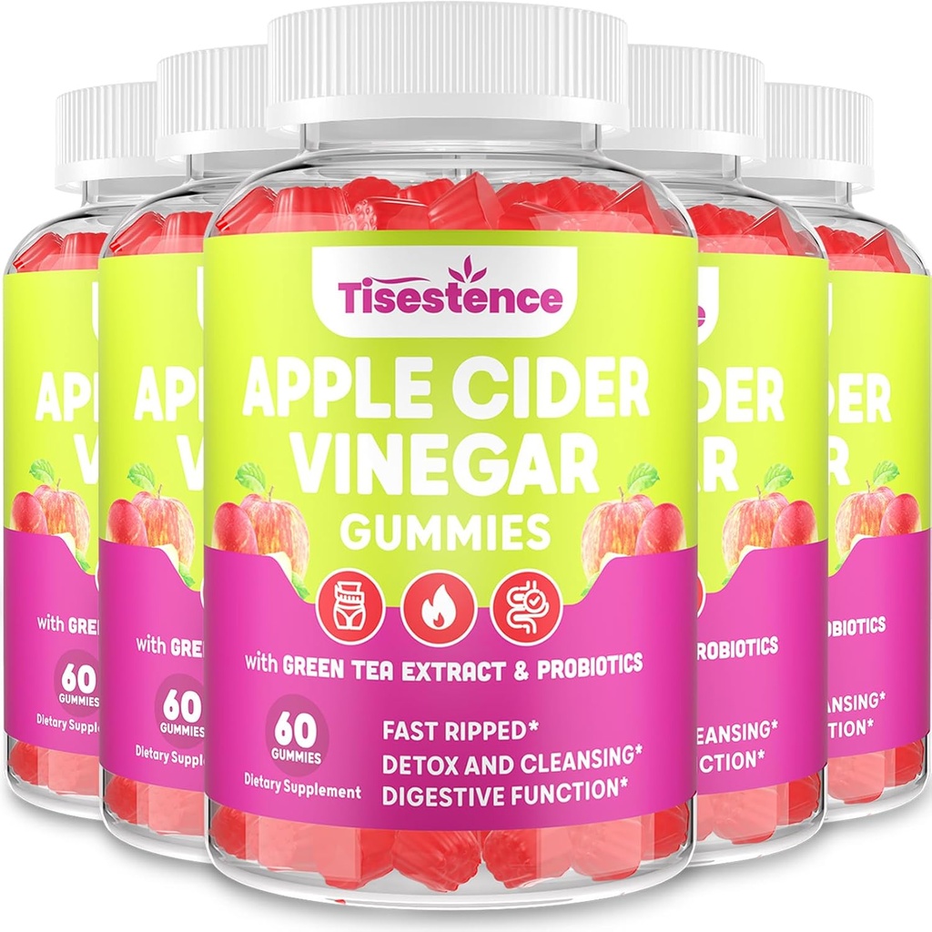 Mor Apple Cider Vinegaver Gummies, Keto ACV Gummies 2000MG - Rense & Detox Diet, Max Strength ACV Gummies med grøn te, Hindbær, B12 og Probiotika til Metabolisme & fordøjelsessygdomme, Pakker af 5