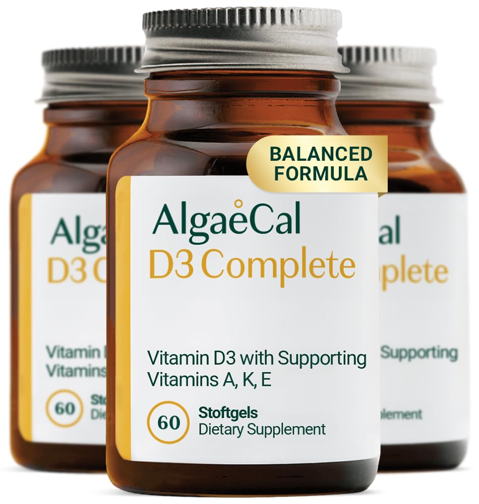 ALGAECAL 4- in-1 D3 K2 Vitamin Complete - ADK Vitamin Supplement, Forbedret immunforsvar & Knoglesundhed med D3 K2, A, & E - Hele kroppen Wellness & Knoglestyrke, 60 Easy- Swallow Softels