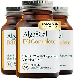 ALGAECAL 4- in-1 D3 K2 Vitamin Complete - ADK Vitamin Supplement, Forbedret immunforsvar & Knoglesundhed med D3 K2, A, & E - Hele kroppen Wellness & Knoglestyrke, 60 Easy- Swallow Softels