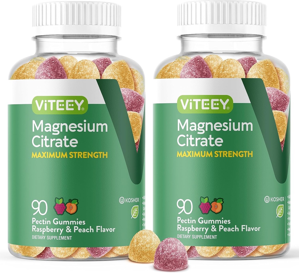VITEEY Magnesium gummier til voksne - 255mg af Magnesium Citrate Gummy til ro, søvn, nerve & muskelfunktion Support - Vegan, Gluten Free - 180 Tæl