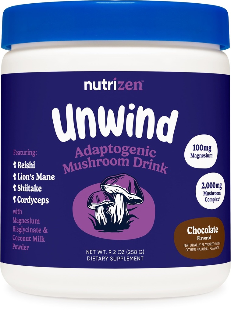 Nutricost Nutrizen PM Unwind Adaptogen Mushroom Drink (Chocolate Flavored) 30 Servering - Inkluderer Reishi, Lion 's Mane, Shiitake, Cordyceps