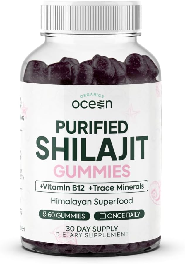 Organics Ocean Shilajit for Men and Women - Natural Supplement with Vitamin B12, Chromium and Selenium for Age-Defying, Energy, Hormone Support and More - 60 Shilajit Gummies