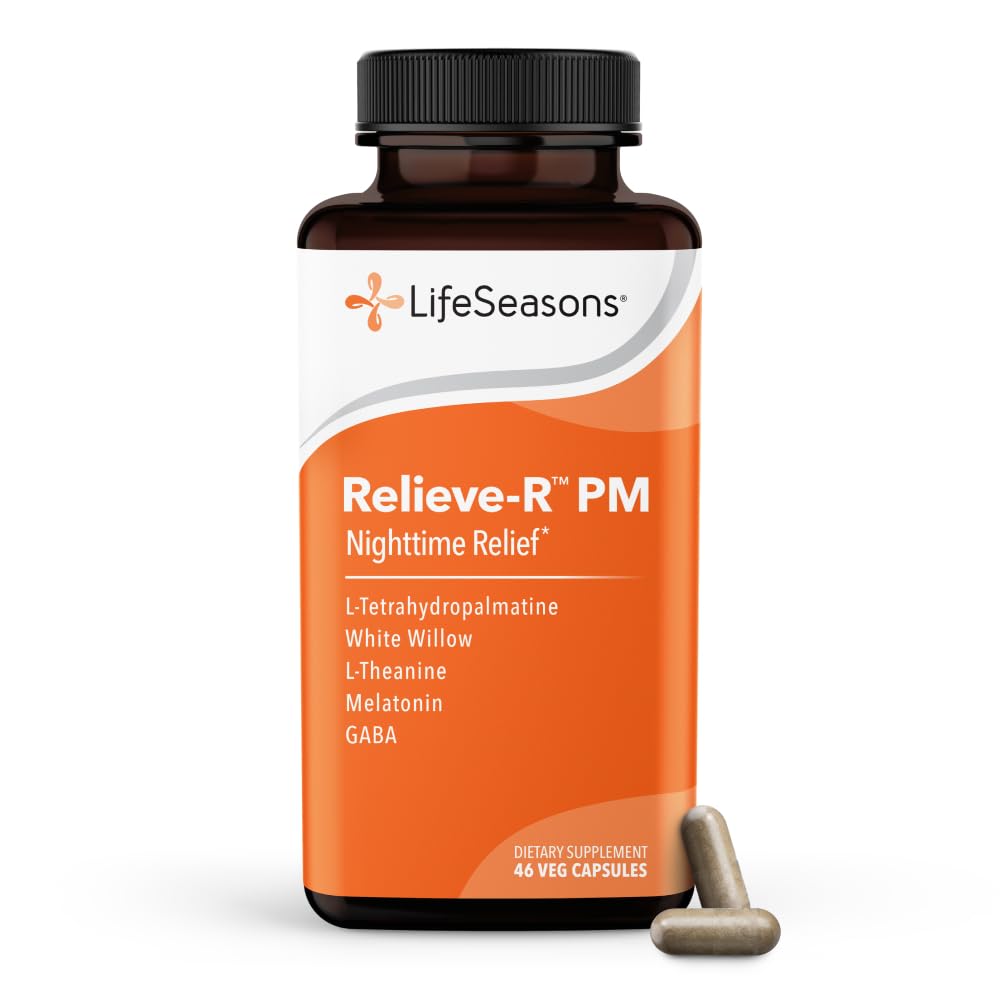 LifeSeasons Relieve- R PM - Eases Nighttime Aches & Diskomfort - Relaxs Muskler - Kalmer Nervesystemet - Understøtter naturlige sovekredse & ikke-Habit Danning - 46 Kapsler