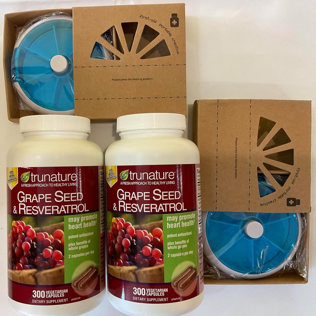 TruNature Grapeseed with Resveratrol 300 Capsules and HealthEmpire Pill Orgnizer Bundles (Pack of 2)
