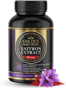 Golden Saffron Saffron Extract Kapsler - Premium Saffron Kosttilskud - 88,50 mg Pure Saffron Pills - Mood Support - Eye Support - Følelsesmæssig balance, Focus & Eye Health Made in USA - 60 Kapsler