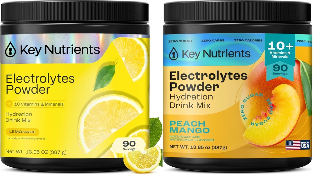 KEY NUTRIENSER Elektrolyter Powder Lemonade 90 Servering + Peach Mango 90 Servering