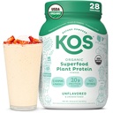 KOS Vegan Protein Powder, Unflavored & Unsweeened - Low Carb Pea Protein Blend, Organic Superfood Rich in Vitamin & Minerals - Keto, Soy, Dairy Free - Meal erstatning for kvinder & mænd - 28 Servering