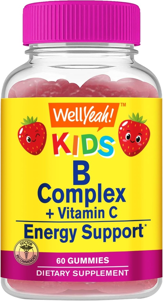 Nå Yes B Complex Gummies for Kids - with Vitamin C, Niacin, Vitamin B6, Folsyre, Vitamin B12, Biotin & Pantothenic Acid - 2 Monthly Supply - Strawberry Flavor - Non GMO, Gluten Free - 60 Gummies