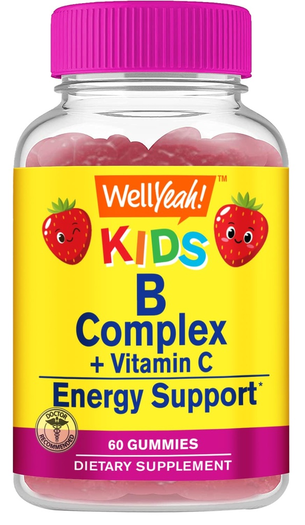 Nå Yes B Complex Gummies for Kids - with Vitamin C, Niacin, Vitamin B6, Folsyre, Vitamin B12, Biotin & Pantothenic Acid - 2 Monthly Supply - Strawberry Flavor - Non GMO, Gluten Free - 60 Gummies
