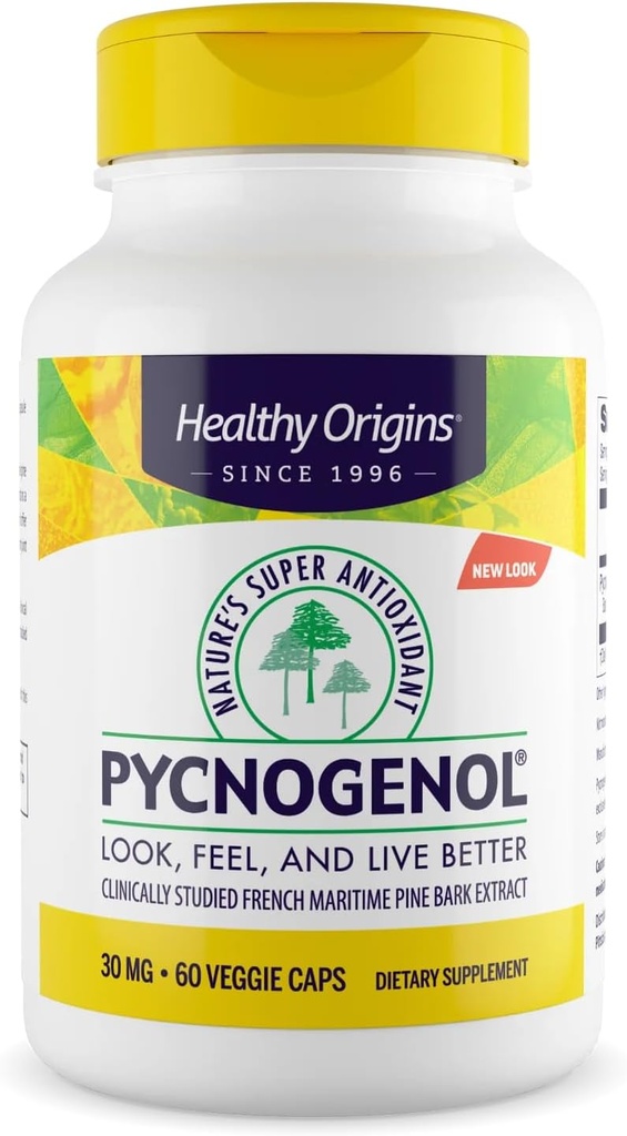 Sund oprindelse Pycnogenol 30 mg (Nature 's Super Antioxidant, Non- GMO, Gluten Free, Cardiovaskulær Support), 60 Veggie Caps