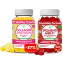 Lunakai Collagen og kvinders Multivitamin Gummies Bundle - Ikke-GMO Anti Aging Kosttilskud med biotin, zink, C-vitamin og E - 100% daglig værdi af 16 essentielle vitaminer og mineraler - 30 dages forsyning