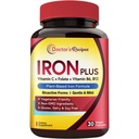Lægens Opskrifter Jern supplement til kvinder Mænd - Gentle Iron Bisglycinate med C-vitamin, B6, Folate & B12 - Non- Forstoppelse & Mave Friendly Iron Pills for Blood & Energy Support, 30 Vegansk Caps