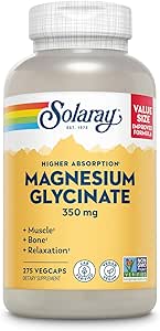 SOLARAY Magnesium Glycinat Kapsler, Chelated Magnesium Bisglycinat w / BioPerine, Højere Absorption Magnesium Supplement - Bones, Muskler, Heart Support, Vegan, 68 Servere, 275 VegCaps