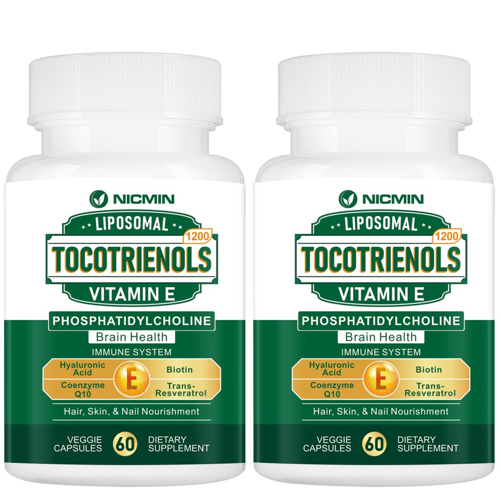 1200MG E-vitamin Tocotrienoler Liposomal Tocotrienoler Supplement med phosphatidylcholin, 95% Delta- tocotrienoler og 5% Gamma- tocotrienoler, høj absorption for hjerte, hjernefunktion 120 Kapsler