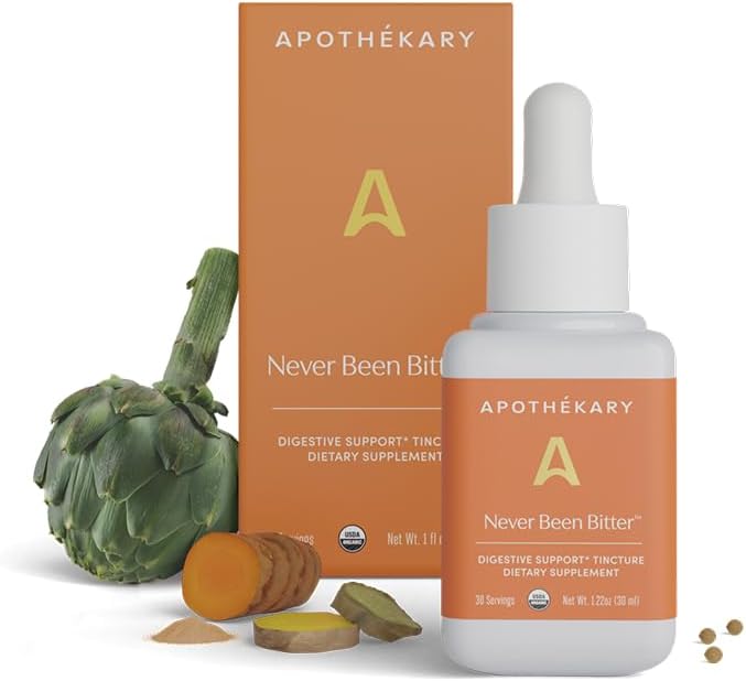 Apothékary aldrig været bitter, Herbal Bitters Herbal Liquid Drops, Bloat & Gut Support, fordøjelse, Sukker fri, Gluten fri, Vegan, 30 Servering - 1.22oz