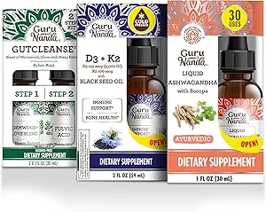 GuruNanda Total Wellness Boost med flydende Ashwagandha, Black Seed Oil & GutCleanse - Hjælper med Immunitet og Mind Care