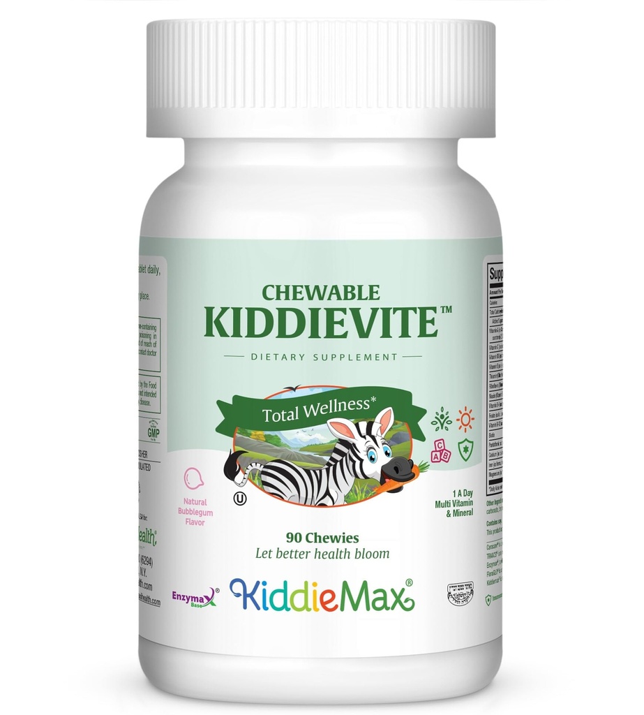 Kids Chewable Multivitamin - Kids Vitamin & Multivitamin med C-vitamin, A, E 3, D3, Calcium B12, B-1, Jern, Zink Kosttilskud - fordøjelsesstøtte - til børn Bubble Gum 90 tyggetabletter
