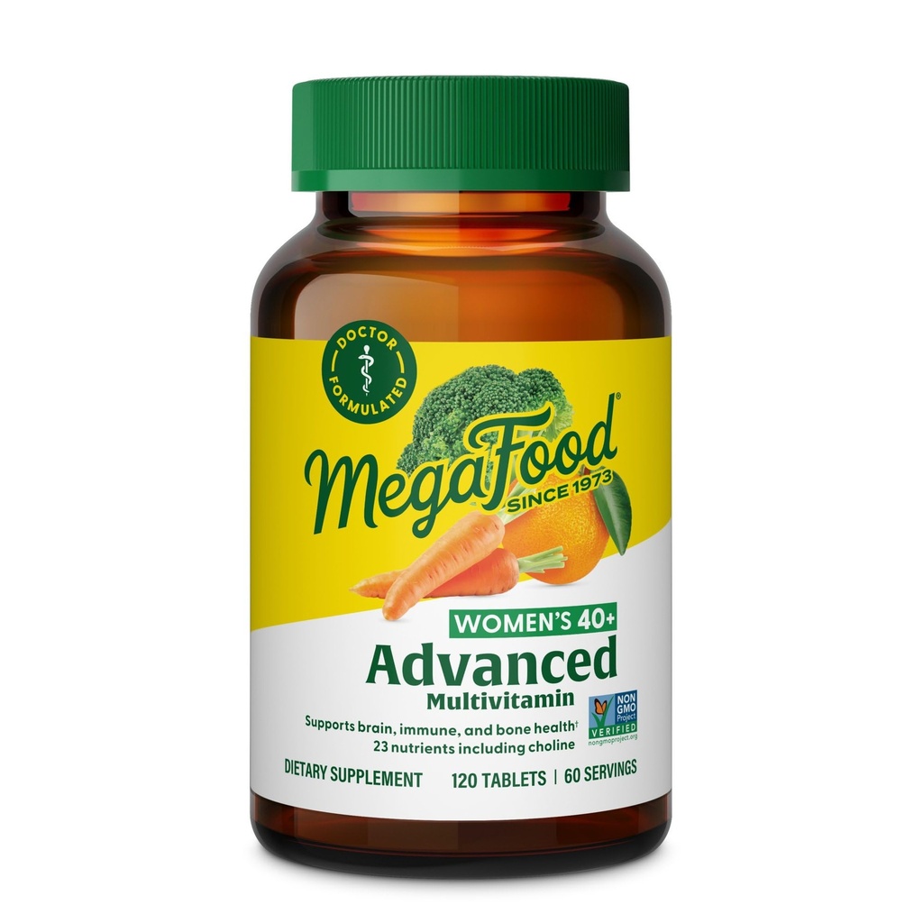 MegaFood Women 's 40 + Advanced Multivitamin for Women - Dr Formulated - Vitamin B, D3 Vitamin K2 & Cholin - Energy Metabolisme, Brain Health & Bone Health - Vegetar - 120 Tabs (60 portioner)