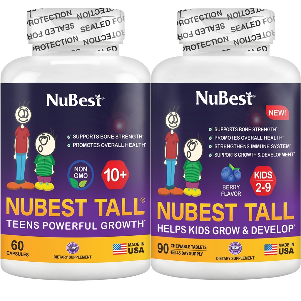 NuBest Bundle Tall 10 + 60 Kapsler Tall Kids 90 Chewable Tablets Note 124; Højde Vækststøtte til børn & Teens; Calcium, Vitamin D3 K2, Collagen & Herbal Blend
