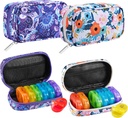 Serfeymi Weekly Travel Pill Organizer 2 gange en dag AM PM Rainbow Pill Box 7 Dag med lynlås Canvas Pill Case, Medicin Organizer til piller, Vitaminer, Fiskeolier - Purple 01 + Bloom 01