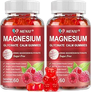 Magnesium Gummies 600mg per serving- Magnesium Glycinate 400mg og Magnesium Malat 200mg, Sugar Free Magnesium Kalium Supplement for Cale Mood, Muscle, Bone & Energy Support, 120 Hindbær Gummies