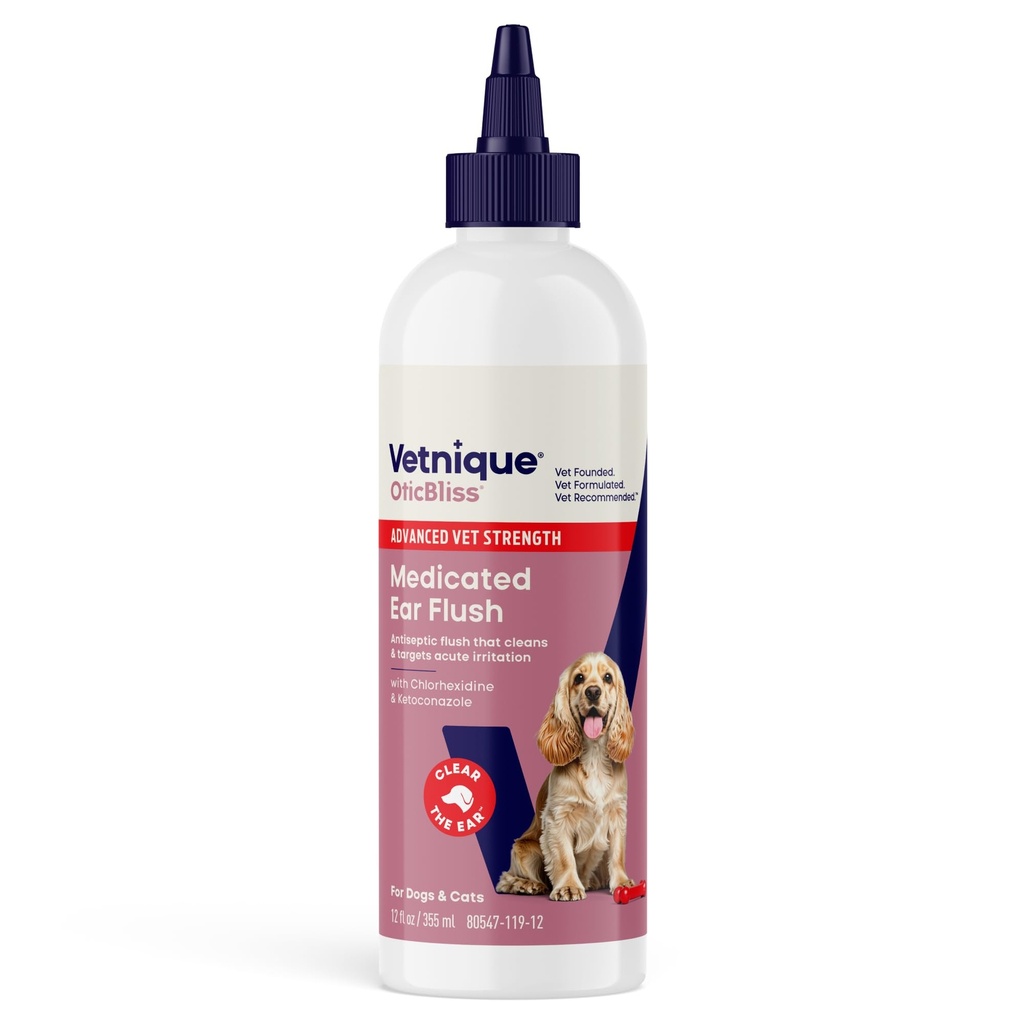 Vetnique Oticsables Medicated Hund Ear Infection Treatment, Antiseptisk Øre Cleaner for Cat & Hund Ear Cleaning Solution with Chlorhexidin & Ketoconazol (12oz Flush)