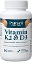 Mønster Wellness Vitamin K2 & D3 tillæg med calcium - Knoglesundhed, Circulatory Wellness & immunforsvar - Non- GMO - 60 kapsler