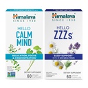Himalaya Hello rolig sind med Bacopa for afslapning, fokus og koncentration & Hello ZZZs med Melatonin for søvn support, 60 kapsler hver - Bundle