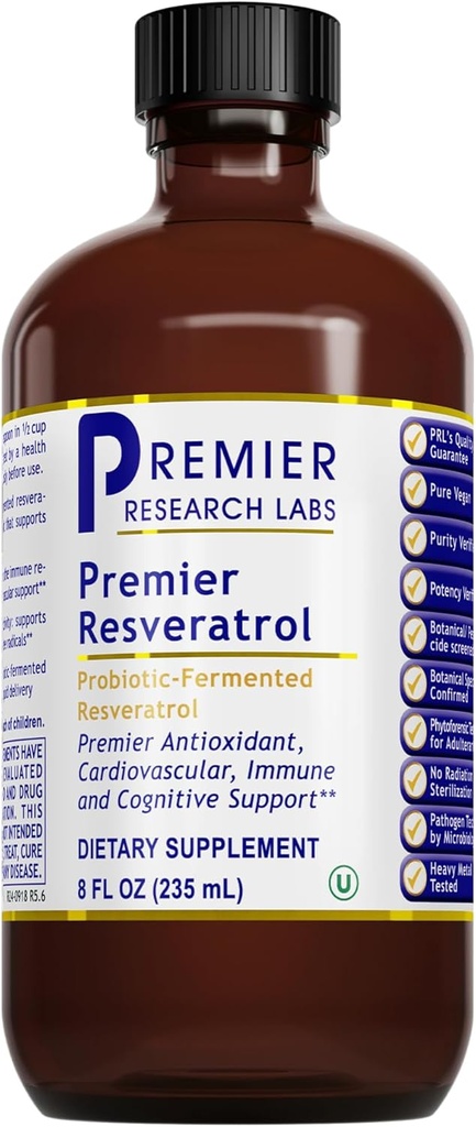 Premier Research Labs Resveratrol - Resveratrol Liquid Supplement, Trans Resveratrol, Antioxidant Support for Heart Health & Blood Flow, Aging Support, 180 mg Per Teaspon - 8 Fl Oz