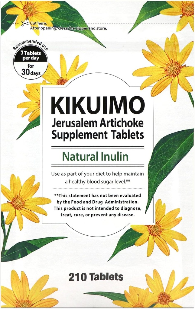 NAFFY KIKUIMO Jerusalem Artiskoke Supplement - Inulin, Kostfibre, Organisk, Lavet i Japan, 210 tabletter