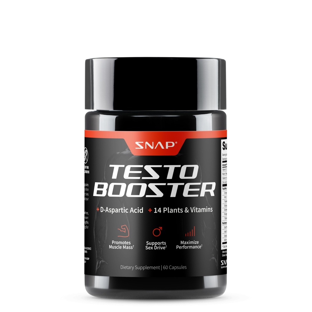 Snap kosttilskud Testosteron Booster for mænd - fremmer muskelvækst, Booster for mænd, Forbedring af naturlig energi, Stamina og styrke, 60 kapsler