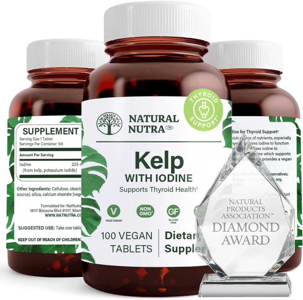 Naturlig Nutra Kelp Jod Thyroid Support, Styrker immunsystemet, og Regulerer Metabolisme, Vegansk Sea Kelp, Ikke GMO, Atlantic Sourced Seaweed Extract, 225 mcg, 100 tabletter