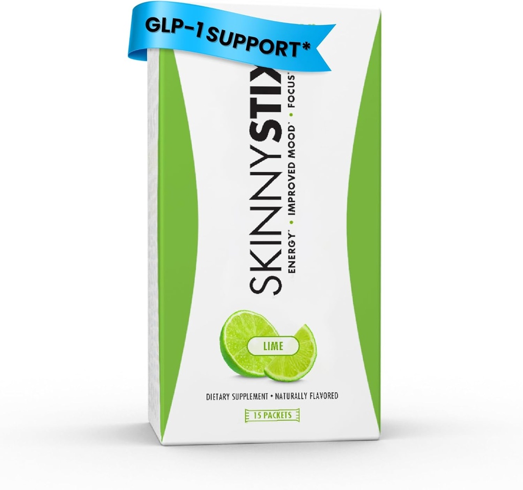 SkinnyStix Lime GLP-1 Support Powder Energy Drink, Metabolic Support, Appetite Control, Natural Energy Boost 124; 15 Single-Serving Pakker