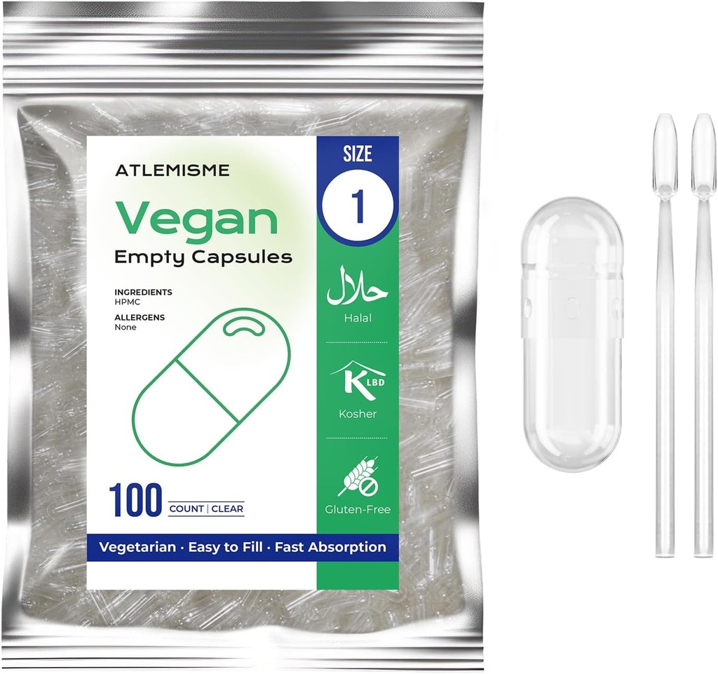 Tomme Veganske Kapsler Størrelse 1 - Tomme (100 Greve) gør selv vegetabilsk Kapsel Fyldning - Veggie Caps med 2 Micro Lab skeer til Kapsel Fyldning
