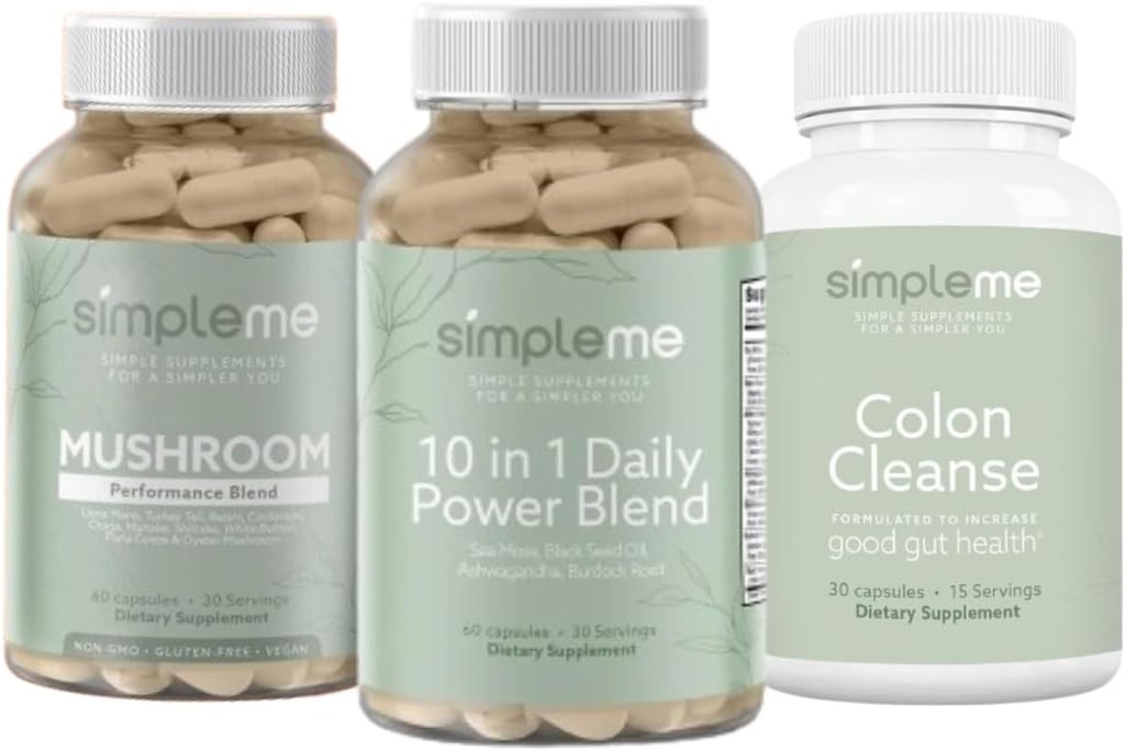 SIMPLEME Sea Moss kapsler 10 i 1 Power Blend og Colon Cleanse Detox og Multi- Mushroom Supplement Bundle at forbedre immunsundhed