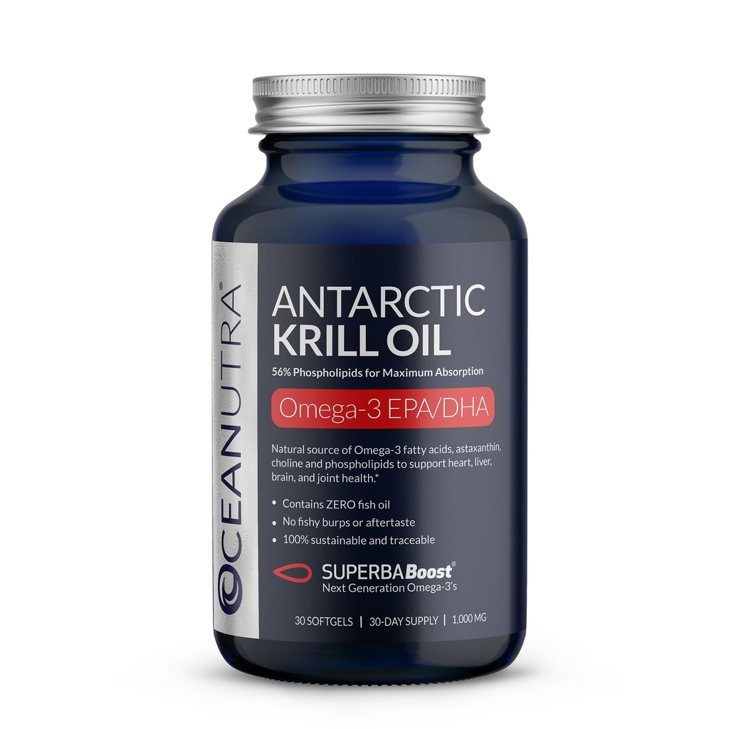 100% Pure Krill Oil 1000mg, Omega 3, Højeste koncentration 56% Phospholipider, Cholin & Astaxanthin, Sustainable Antarctic SuperbaBoost, DHA, EPA, Heart, Brain, Eye & Hudpleje, Ingen Fish Oil