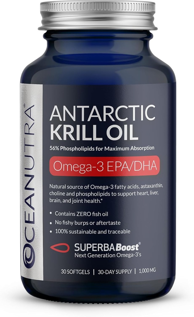 100% Pure Krill Oil 1000mg, Omega 3, Højeste koncentration 56% Phospholipider, Cholin & Astaxanthin, Sustainable Antarctic SuperbaBoost, DHA, EPA, Heart, Brain, Eye & Hudpleje, Ingen Fish Oil