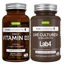 Daglig D3-vitamin + levende kulturer + Lab4 Probiotika Bundle, 365 2000iu Vitamin D3 tabletter + 25 Millioner CFU Lactobacillus Acidophilus & Bifidobacterium med non- Bloating Prebiotic, af Igennus