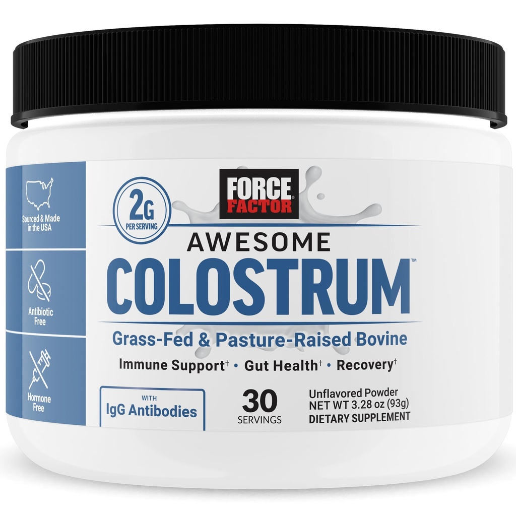FORCE FACTOR Awesome Colostrum til støtte Gut sundhed, immunfunktion, Inddrivelse, & Mere, Bovine Colostrum supplement, Pastor- Raised, Græs Fed, Hormone Free, naturligt Unflavored, 30 Serveringer