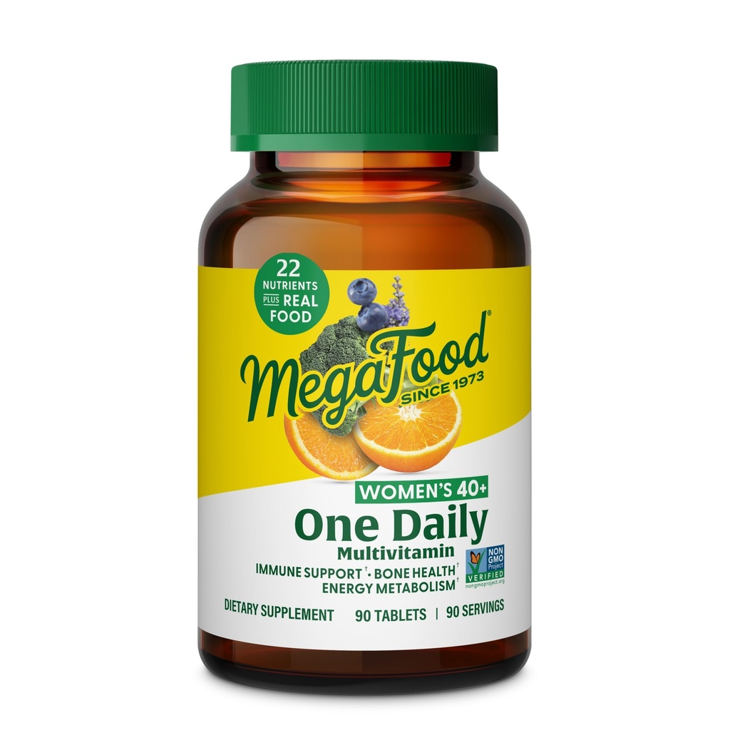 MegaFood Women 's 40 + One Daily Multivitamin for Women - med vitamin B12, B6, C, D, Zink & Iron - Plus Real Food - Immunstøtte - Knoglesundhed - Non- GMO - Vegetar - 90 Tabs