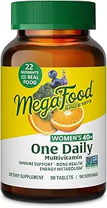 MegaFood Women 's 40 + One Daily Multivitamin for Women - med vitamin B12, B6, C, D, Zink & Iron - Plus Real Food - Immunstøtte - Knoglesundhed - Non- GMO - Vegetar - 90 Tabs